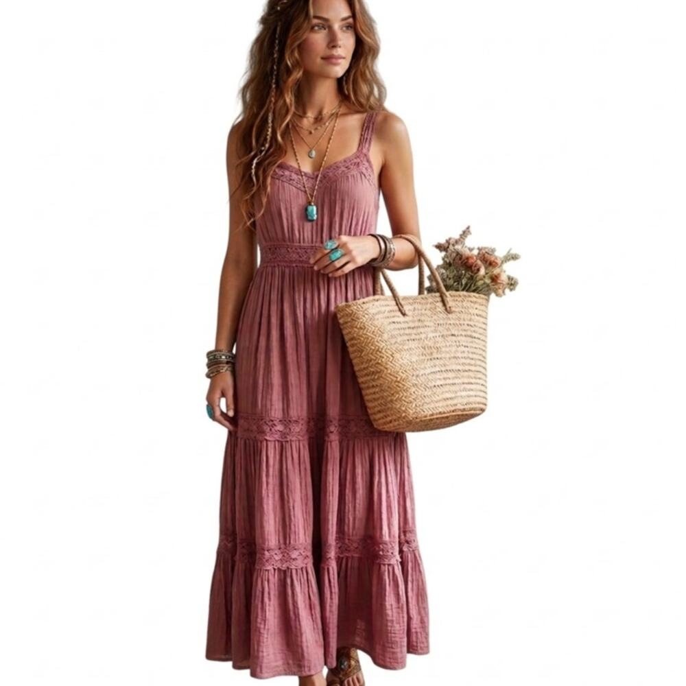 Intimately Free People Simply Peasant Slip Dress Womens Medium Dusty Rose Boho